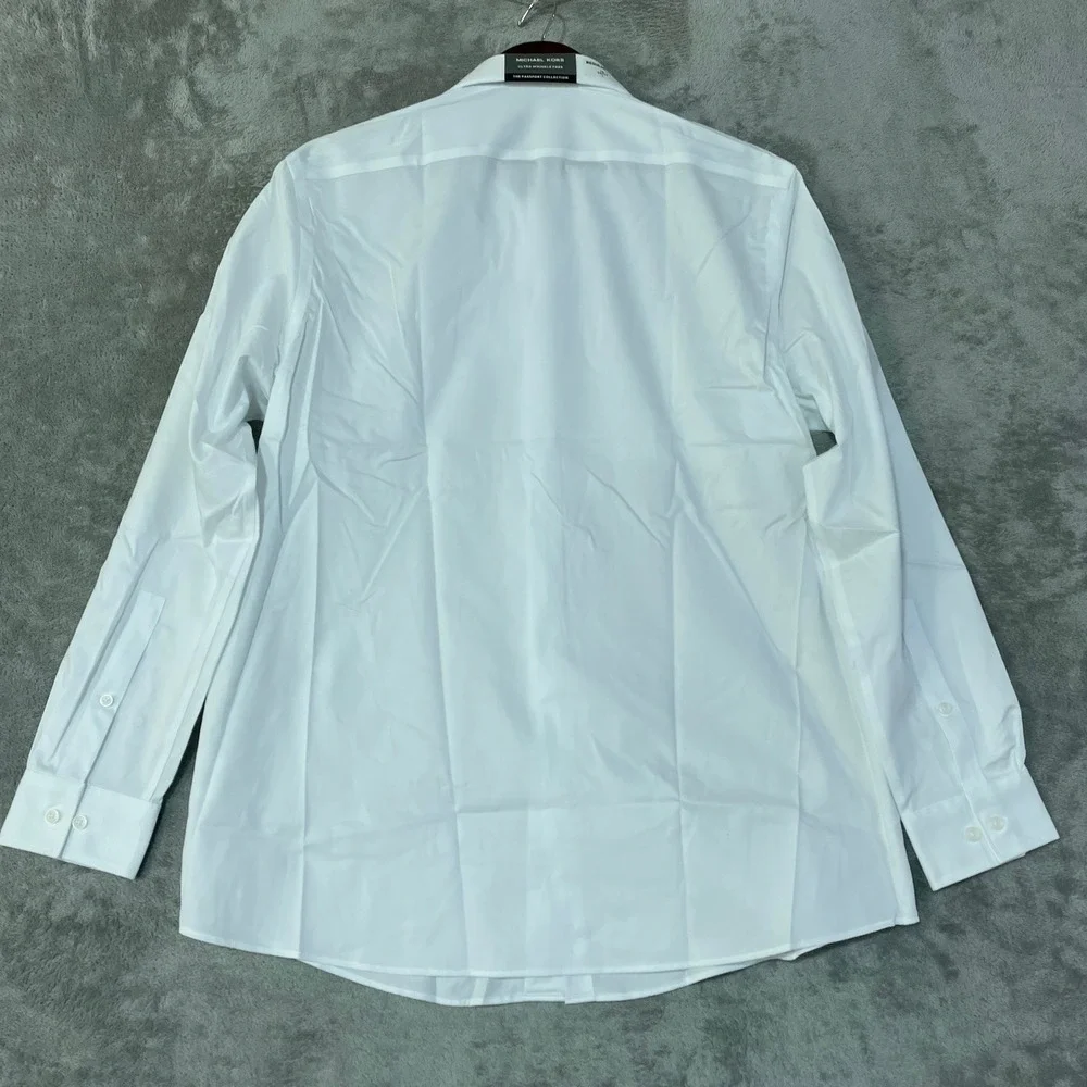 NWT Michael Kors Men's L 16 32-33 White Passport Regular Fit Dress Shirt